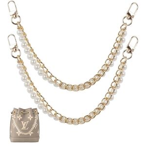 2pc Bag Chain - Pearl And Gold Style Bag Charm Decor - Extender Handle Strap NWT